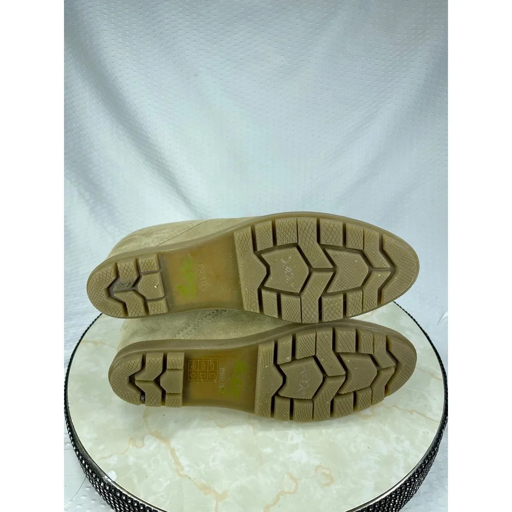 Prada Linea Rossa Suede Lace Up Wedge Booties Womens 9.5 Tan Luxury Chukka Boots